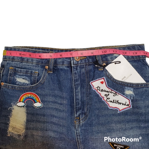 Forever 21 Denim Mini Skirt Distressed Patchwork Size 27 NWT - Picture 7 of 9